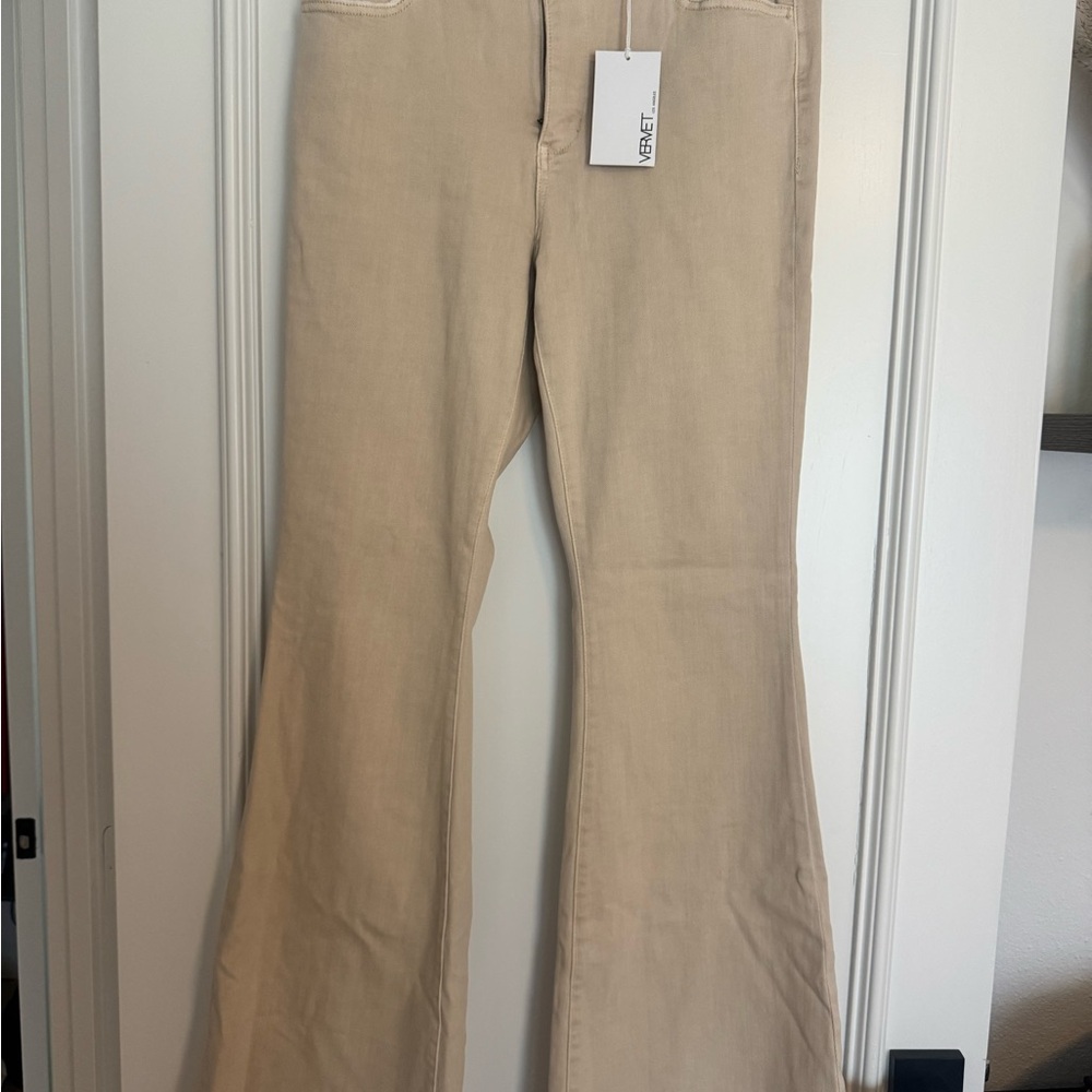 VERVET High Waist Flare Jeans - Khaki/Beige - Size 30